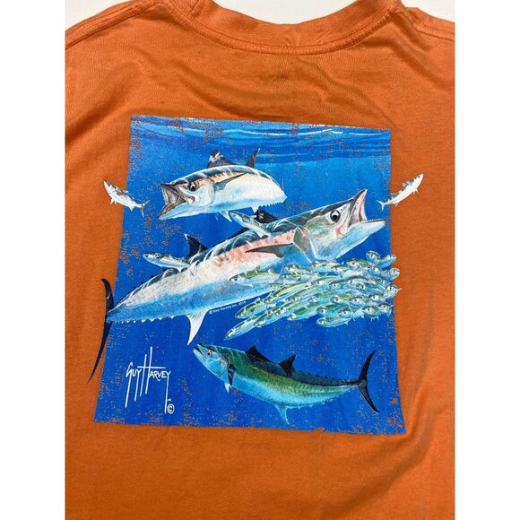Guy Harvey Mens L Orange Fishing Graphic T-Shirt 100% Cotton - Picture 2 of 8